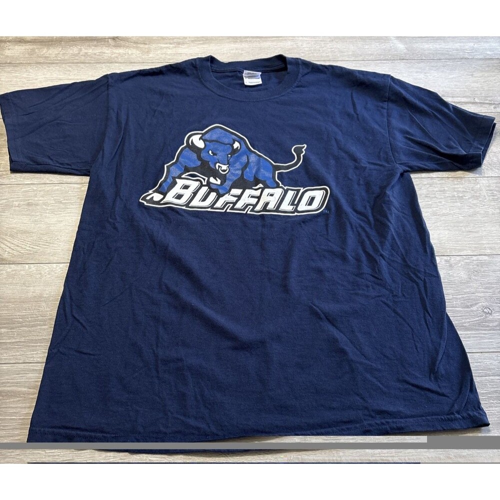 SUNY Buffalo Bulls NCAA Div I Gildan Heavy Cotton Blue Logo T Shirt Men's Large